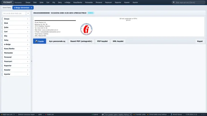 e-Belge Görüntüsü ekranı