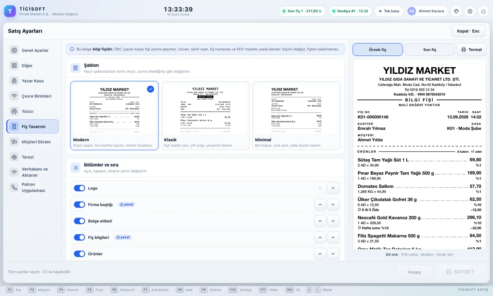 TİCİPOS — Fiş tasarımı