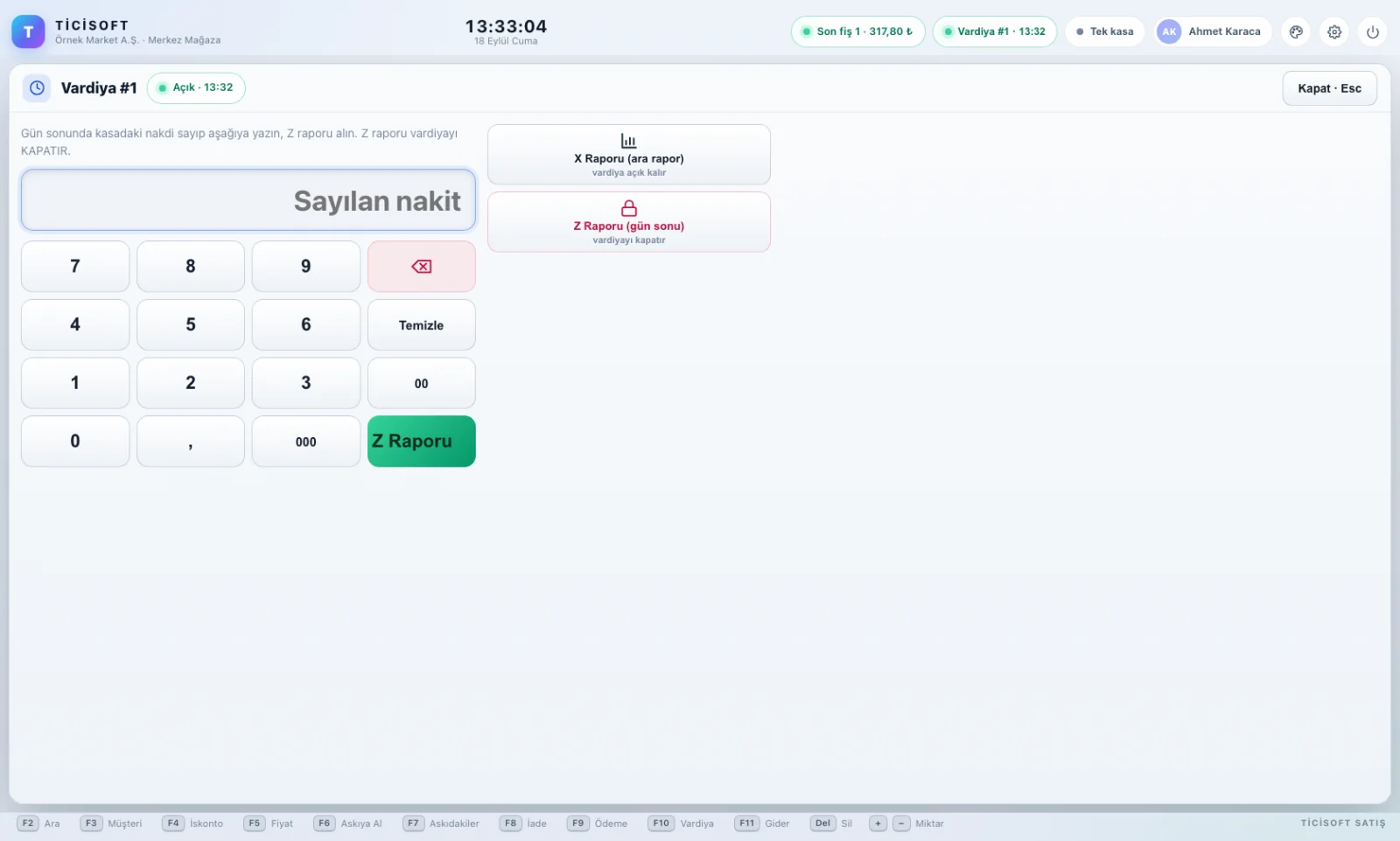 TİCİPOS — Vardiya ve Z raporu
